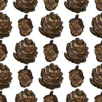 Hand drawn vector seamless pattern with pine cones