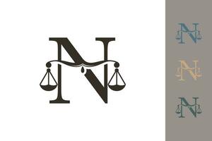 justice law logo with letter n logo design concept vector