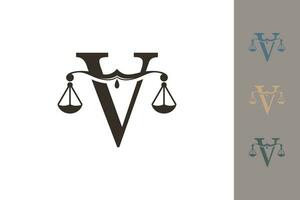 justice law logo with letter v logo design concept vector