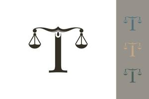 justice law logo with letter t logo design concept vector