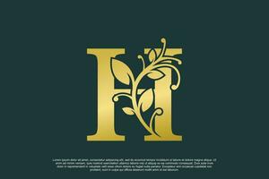 golden elegant logo design with letter h initial concept vector