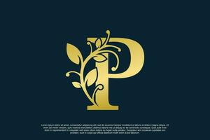 golden elegant logo design with letter p initial concept vector