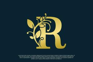 golden elegant logo design with letter r initial concept vector