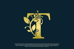 golden elegant logo design with letter t initial concept vector