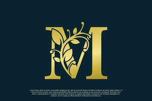 golden elegant logo design with letter m initial concept vector