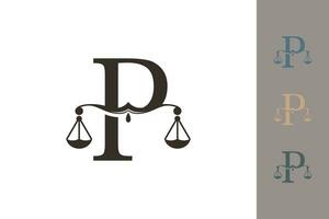 justice law logo with letter p logo design concept vector