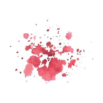Red, burgundy spots, splashes of watercolor paint drawn by hand. Isolated object on a white background.