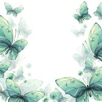 delicado turquesa y azul mariposas con burbujas son aireado, luz, hermosa. mano dibujado acuarela ilustración. plantilla, marco en un blanco antecedentes para tarjetas, carteles vector
