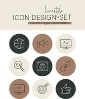 Linestyle Icon Design Set Search Engine Optimization vector