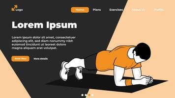 Man plank and workout landing page flat vector illustration