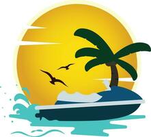 Jetski flat vector illustration with sunset beach background