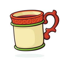 Cartoon illustration of Christmas mug with mulled wine or tea. Hand Drawn vector illustration with outline. Isolated on white background