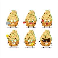 Ice cream melon cup cartoon character with various types of business emoticons vector