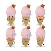 Cartoon character of ice cream strawberry with sleepy expression vector