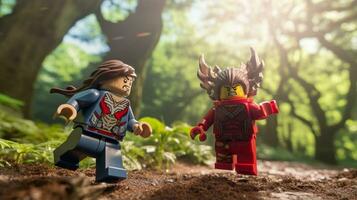 Lego warriors battling in a fierce epic duel AI Generative photo