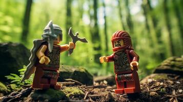 Lego guerreros luchando en un feroz épico duelo ai generativo foto