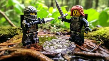 Lego warriors battling in a fierce epic duel AI Generative photo