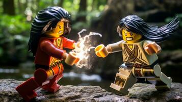 Lego guerreros luchando en un feroz épico duelo ai generativo foto