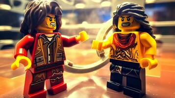 Lego warriors battling in a fierce epic duel AI Generative photo