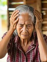 Mexican woman appears to be in pain from headache AI Generative photo