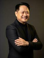 Asian man with pain on neutral background AI Generative photo