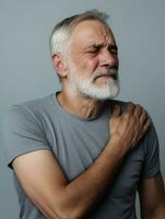 Man with pain on neutral background AI Generative photo