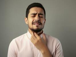 hombre con dolor en neutral antecedentes ai generativo foto