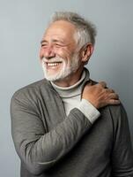 Man with pain on neutral background AI Generative photo
