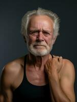 Man with pain on neutral background AI Generative photo