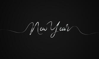 Happy New Year with silver handwritten script on isolated background vector