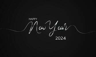 Happy New Year 2024 with silver handwritten script on isolated background vector