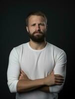 Man with pain on neutral background AI Generative photo