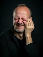 hombre con dolor en neutral antecedentes ai generativo foto