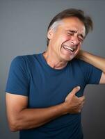 hombre con dolor en neutral antecedentes ai generativo foto