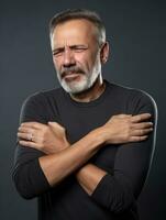 Man with pain on neutral background AI Generative photo