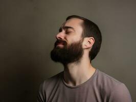 hombre con dolor en neutral antecedentes ai generativo foto