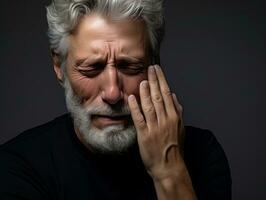 hombre con dolor en neutral antecedentes ai generativo foto