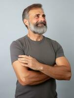 Man with pain on neutral background AI Generative photo