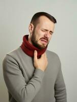 hombre con dolor en neutral antecedentes ai generativo foto