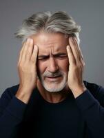 Man with pain on neutral background AI Generative photo