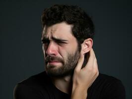 hombre con dolor en neutral antecedentes ai generativo foto