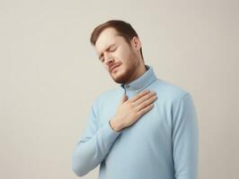 hombre con dolor en neutral antecedentes ai generativo foto