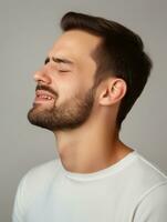 hombre con dolor en neutral antecedentes ai generativo foto