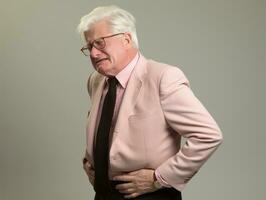 Man with stomachache on neutral background AI Generative photo