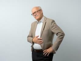 Man with stomachache on neutral background AI Generative photo