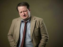 Man with stomachache on neutral background AI Generative photo