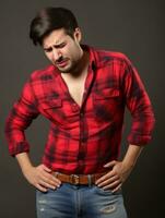 Man with stomachache on neutral background AI Generative photo