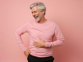 Man with stomachache on neutral background AI Generative photo