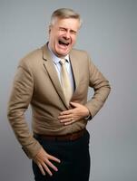 Man with stomachache on neutral background AI Generative photo