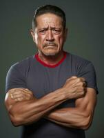 Mexican man with pain on neutral background AI Generative photo